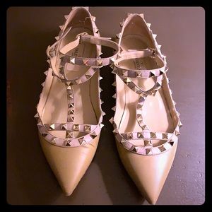 Valentino Rockstud Caged Flats neutral tan